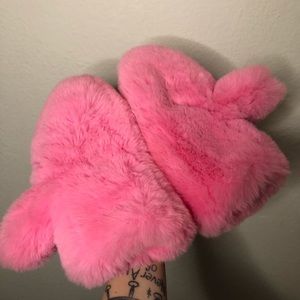 Pink fuzzy mittens